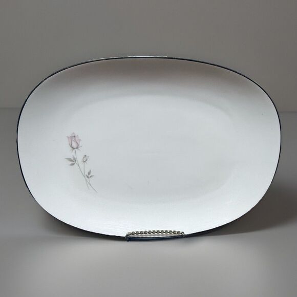 Noritake Other - Noritake PASADENA 6311 Japan 11 1/2" Oval Pink Grey Rosebud Platinum Trim